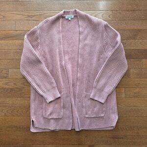 Madewell Mauve Open Front Ribbed Cardigan with Front Pockets